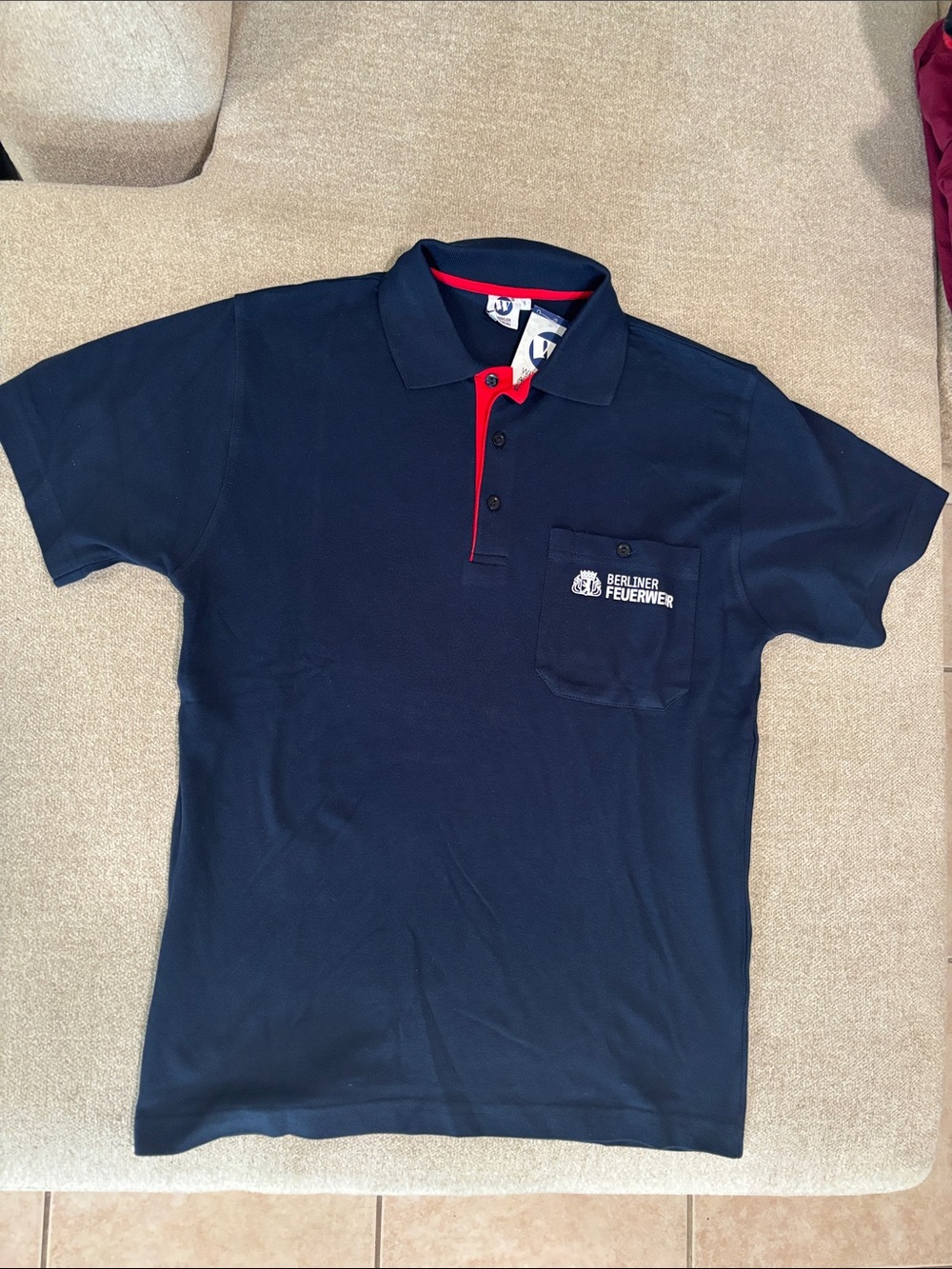Berliner Feuerwehr Navy Polo with Red Placket Detail